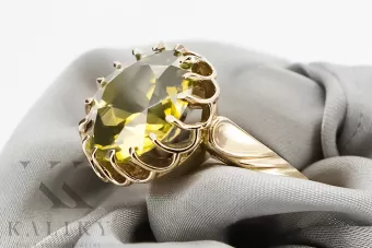 Кольцо Винтаж украшения Yellow Peridot 8-кактовое желтое золото vrc035x-yp Art Deco Русский советский стиль СССР